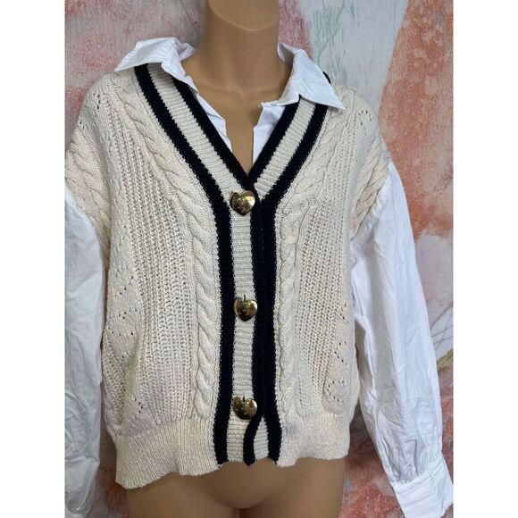 Anthropologie Maeve Pointelle Heart Twofer Sweater - Picture 6 of 8